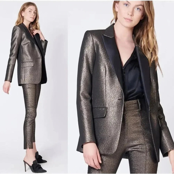 $695 Veronica Beard Dickey Ashburn Metallic Blazer Jacket in Gold Bronze…